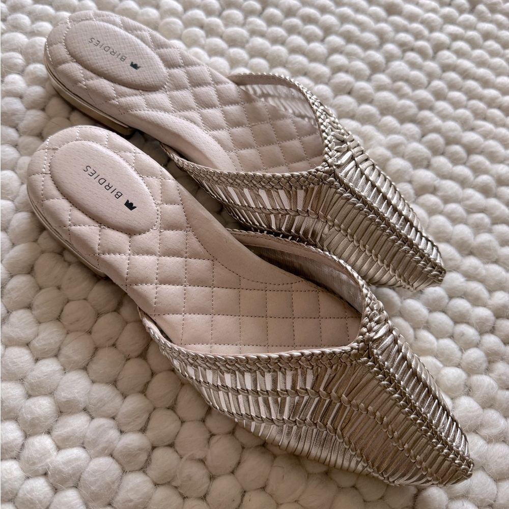 Birdies The Swan Gold Leather Mules Slides Size 8